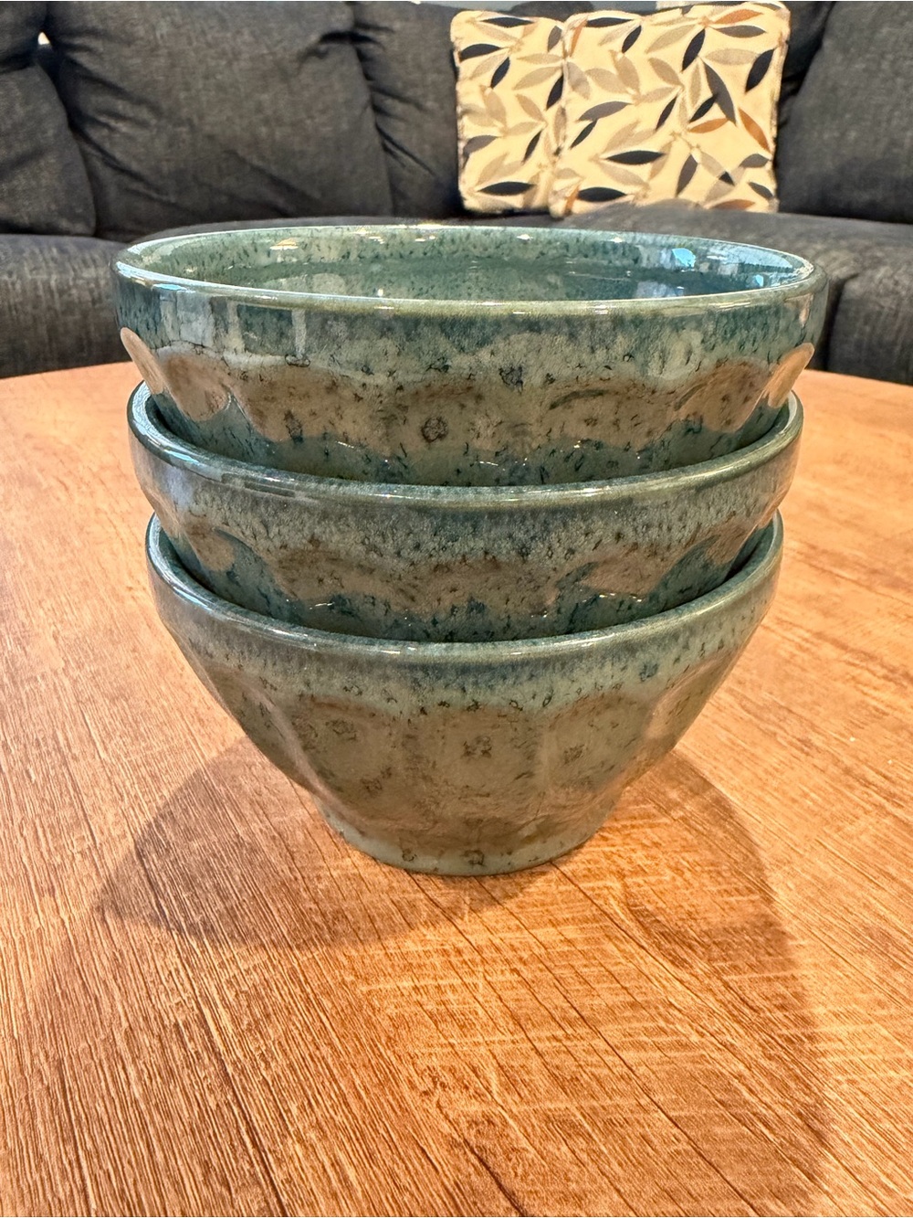 Anthropologie “Biscuit” Latte Bowls  - Stormy Blue - Set of 3 - Made in Portugal